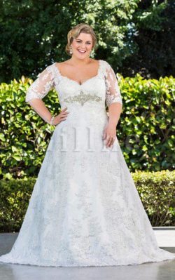 Abito da Sposa con Seghettato con Paillette in Raso in Pizzo Elegante – Gillne.it