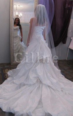 Abito da Sposa con Stropicciato Senza Maniche Cuore con Fiore in Taffeta – Gillne.it