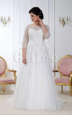 Abito da Sposa con Tre Quarti Lunghezza Maniche in Tulle Elegante Romantico A-Line – Gillne.it