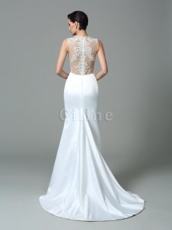 Abito da Sposa decorato in Raso Senza Maniche Naturale con Applique – Gillne.it