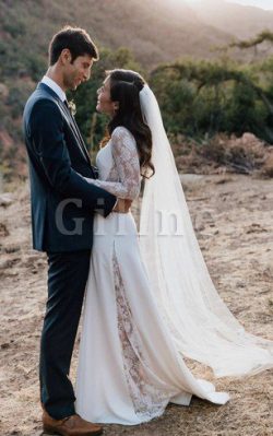 Abito da Sposa in Chiffon A Terra Vintage Elegante con Maniche Lunghe – Gillne.it