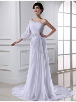 Abito da Sposa in Chiffon Coda A Strascico Corto con Perline Alta Vita Senza Maniche – Gil ...