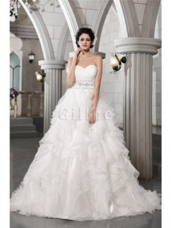 Abito da Sposa in Organza Lungo Cuore con Perline Cerniera – Gillne.it