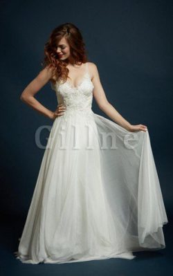 Abito da Sposa in Pizzo con Perline in Satin Elastico con Ricamo Spazzola Treno – Gillne.it