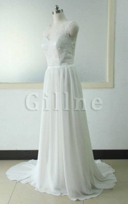 Abito da Sposa in Pizzo in Chiffon V-Scollo in Raso A-Line – Gillne.it