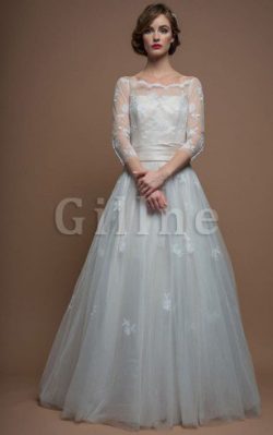 Abito da Sposa Largo A-Line con Applique in Tulle Naturale – Gillne.it