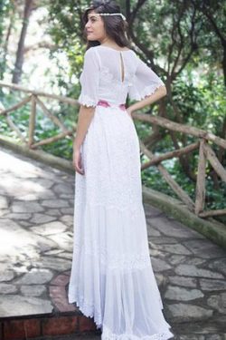 Abito da Sposa Largo in Pizzo con Applique con Mezze Maniche A Terra – Gillne.it