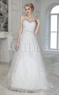 Abito da Sposa Naturale A-Line Allacciato in Pizzo con Perline – Gillne.it