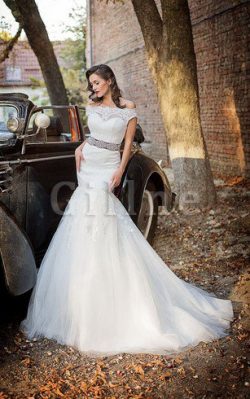 Abito da Sposa Naturale con Perline Medievale Lungo in Tulle – Gillne.it