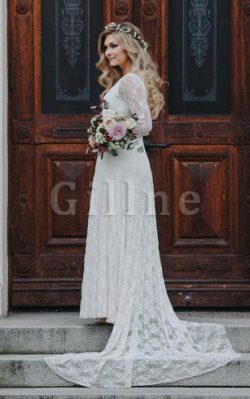 Abito da Sposa Originale con Fusciacca in Chiffon in Pizzo Semplice – Gillne.it