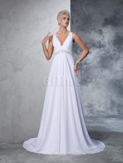 Abito da Sposa Principessa Lungo con Perline in Chiffon A-Line – Gillne.it