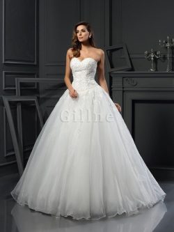 Abito da Sposa Senza Maniche Ball Gown Alta Vita con Perline Cerniera – Gillne.it