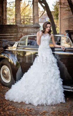 Abito da Sposa Senza Maniche con Applique Originale Tondo Naturale – Gillne.it