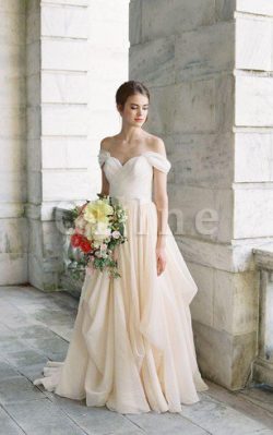 Abito da Sposa Spazzola Treno in Chiffon a Riva Fuori dalla spalla con Criss-cross – Gillne.it