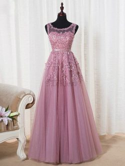 A-Linie Prinzessin Ärmelloses Perlenbesetztes Bodenlanges Abendkleid – MeKleid.de