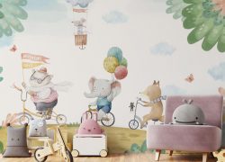 Animal Bicycle Ride Wall Mural – Kids Room Wallpaper