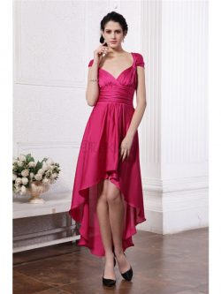 Drapiertes Spaghetti Träger Chiffon Cocktailkleid mit breiter Träger ohne Ärmeln – MeKleid.de