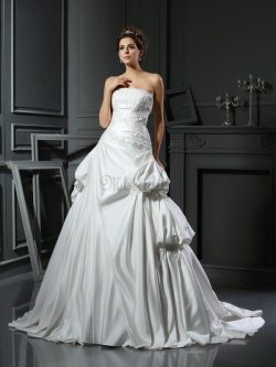 Empire Taille Duchesse-Linie Satin Brautkleid mit Rücken Schnürung mit Applikation – MeKle ...