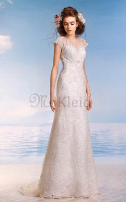 Enganliegendes Natürliche Taile Sweep Zug Bodenlanges Brautkleid mit Applikation – MeKleid.de