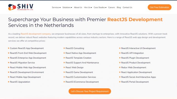 Leading React.js Development Company in Netherlands – Shiv Technolabs