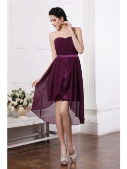 Normale Taille Hoch Niedrig Drapiertes Cocktailkleid mit Gürtel mit Schleife – MeKleid.de