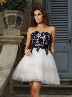 Prinzessin A-Linie Herz-Ausschnitt Mini Cocktailkleid mit Applikation – MeKleid.de