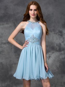 Prinzessin Chiffon A-Linie Mini Cocktailkleid mit Natürlicher Taille – MeKleid.de