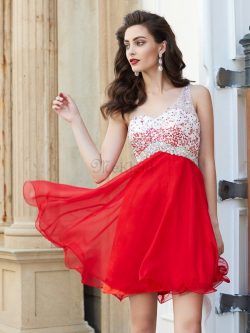 Rückenfreies Empire Taille Chiffon Ein Träger Ballkleid mit Perlen – MeKleid.de