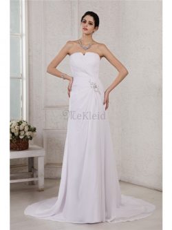 Ärmellos Plissiertes Trägerloser Ausschnitt Empire Taille Chiffon Brautkleid – MeKleid.de