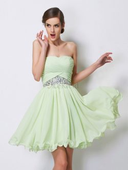 Ärmelloses A-Linie Normale Taille Abiballkleid mit Perlen aus Chiffon – MeKleid.de