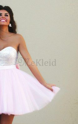 Ärmelloses Gerüschtes Romantisches Legeres Abiballkleid mit Plissierungen – MeKleid.de