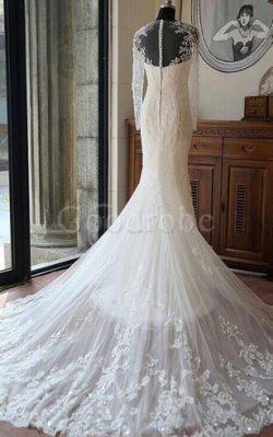 Robe de mariée brillant de traîne mi-longue avec manche longue en plage col en bateau – Go ...