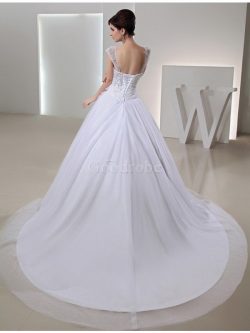 Robe de mariée cordon en organza broder avec sans manches avec perle – GoodRobe