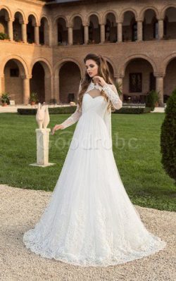 Robe de mariée de col en cœur de lotus avec chiffon col en reine equipé de jacket – GoodRobe