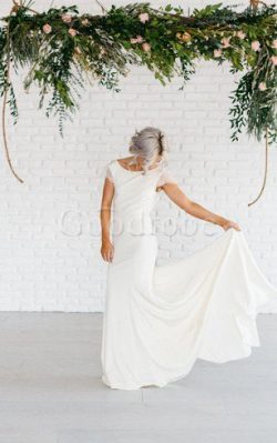 Robe de mariée distinguee chic vintage avec manche épeules enveloppants ligne a – GoodRobe