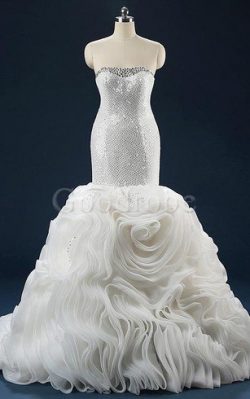 Robe de mariée en organza de sirène de lotus en tissu pailleté manche nulle – GoodRobe