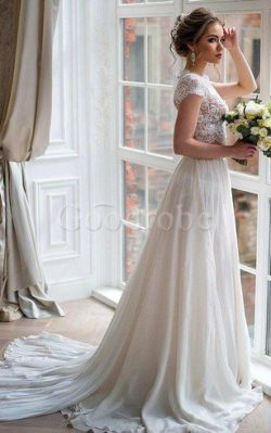 Robe de mariée facile attirent 2 pice avec décoration dentelle de traîne mi-longue – GoodRobe