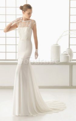 Robe de mariée longue avec manche courte salle interne avec mousseline collant – GoodRobe