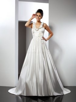 Robe de mariée longue avec sans manches de tour de ceinture empire de princesse dénudé – G ...