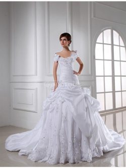 Robe de mariée longue cordon de col en cœur avec sans manches textile taffetas – GoodRobe