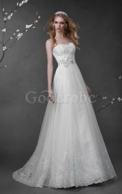 Robe de mariée longue cordon de traîne mi-longue avec fleurs longueur au niveau de sol – G ...