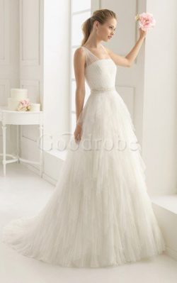 Robe de mariée luxueux simple avec zip avec perle bandouliere spaghetti – GoodRobe