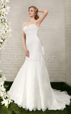 Robe de mariée naturel avec décoration dentelle col en forme de cœur de sirène cordon – Go ...