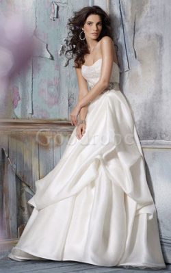 Robe de mariée naturel avec décoration dentelle manche nulle avec fleurs en satin – GoodRobe