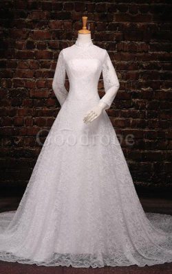 Robe de mariée naturel d’epaule ecrite d’épaule asymétrique a-ligne en satin – ...