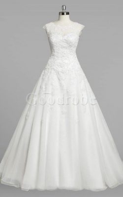 Robe de mariée naturel ligne a de traîne moyenne en organza col ras du cou – GoodRobe