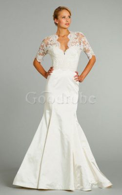 Robe de mariée naturel noeud en dentelle avec manche 1/2 avec sans manches – GoodRobe