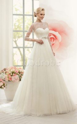 Robe de mariée romantique de traîne courte a-ligne avec bouton longueur au ras du sol – Go ...