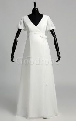 Robe de mariée romantique distinguee moderne de col en v de lotus – GoodRobe