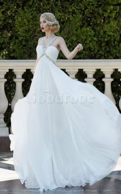 Robe de mariée sexy de tour de ceinture empire cordon jusqu’au sol manche nulle – Go ...